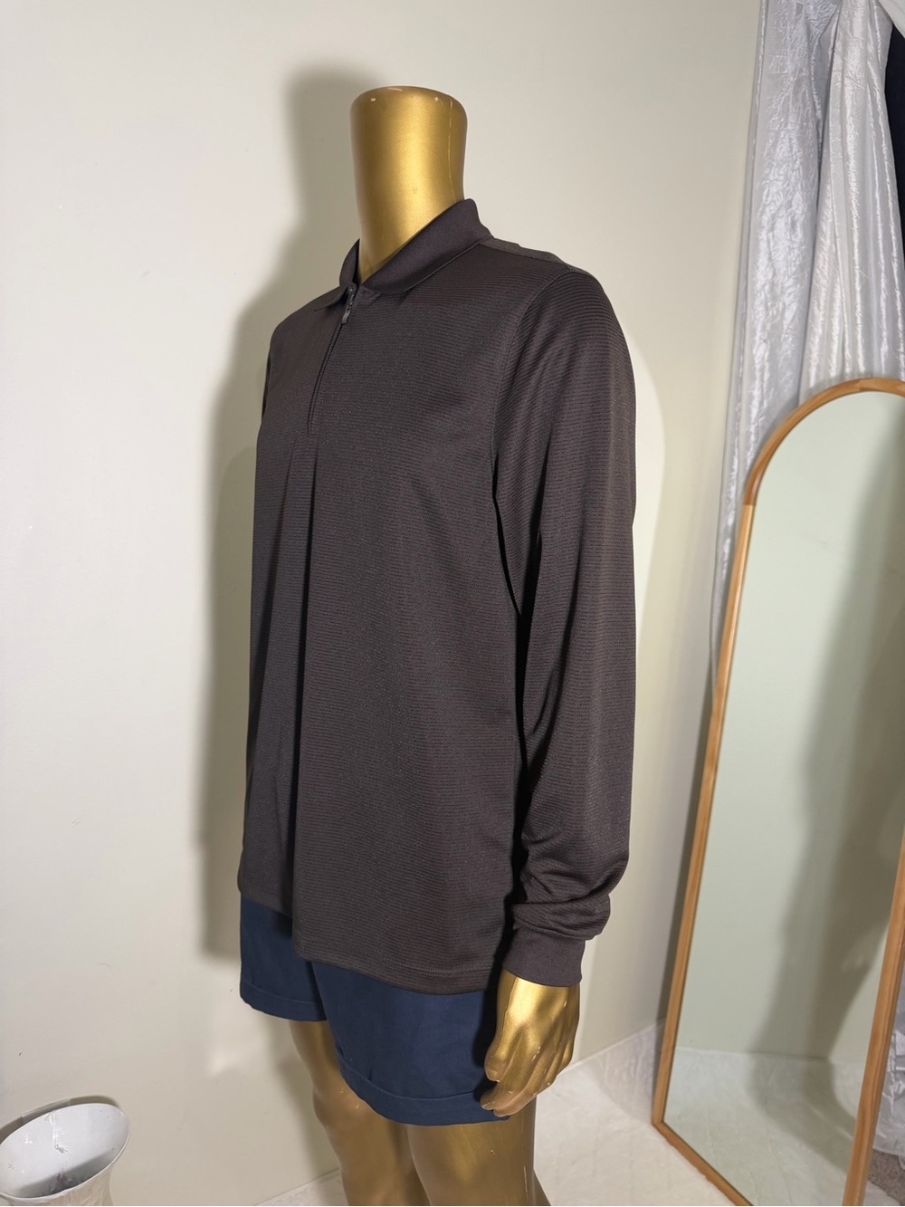 Perry Ellis Long-Sleeve Zip Polo - Black